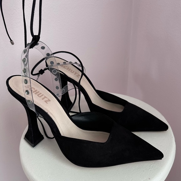Schutz Mareah Suede Studded Pump Heels Sz 8 B Shoes Blavk Sold Out - Picture 3 of 7